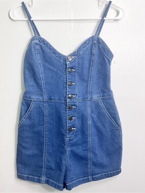 MINKPINK Blue Denim Button Romper Small